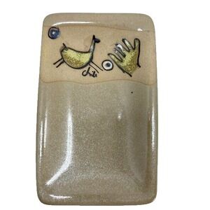 Vintage Carlota Gres Pottery Stoneware Tray Horse & Hand Design 9" Chile Marked